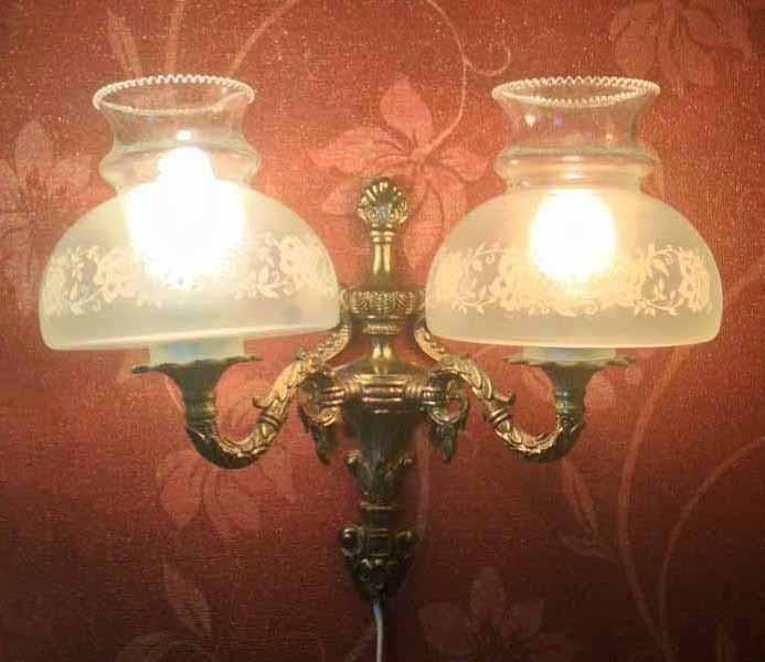 2 Arms brocante wandlamp antiek koper barok goud