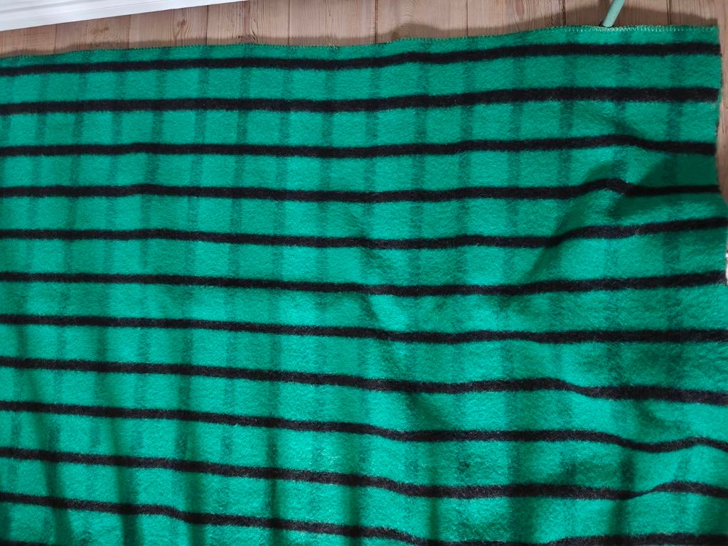 Groen plaid met zwarte strepen retro wollen deken, Ophalen of Verzenden, Gebruikt
