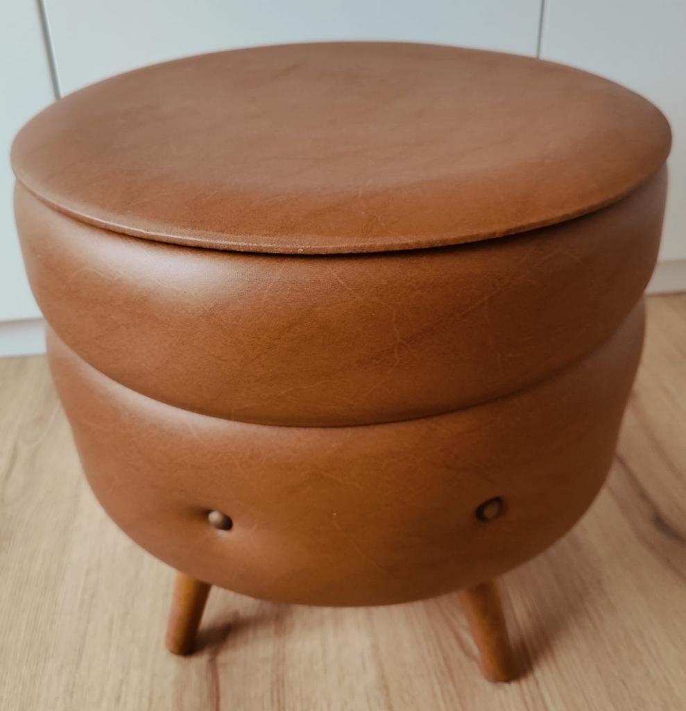 Retro poef, Minder dan 50 cm, Rond, Minder dan 50 cm, Ophalen of Verzenden