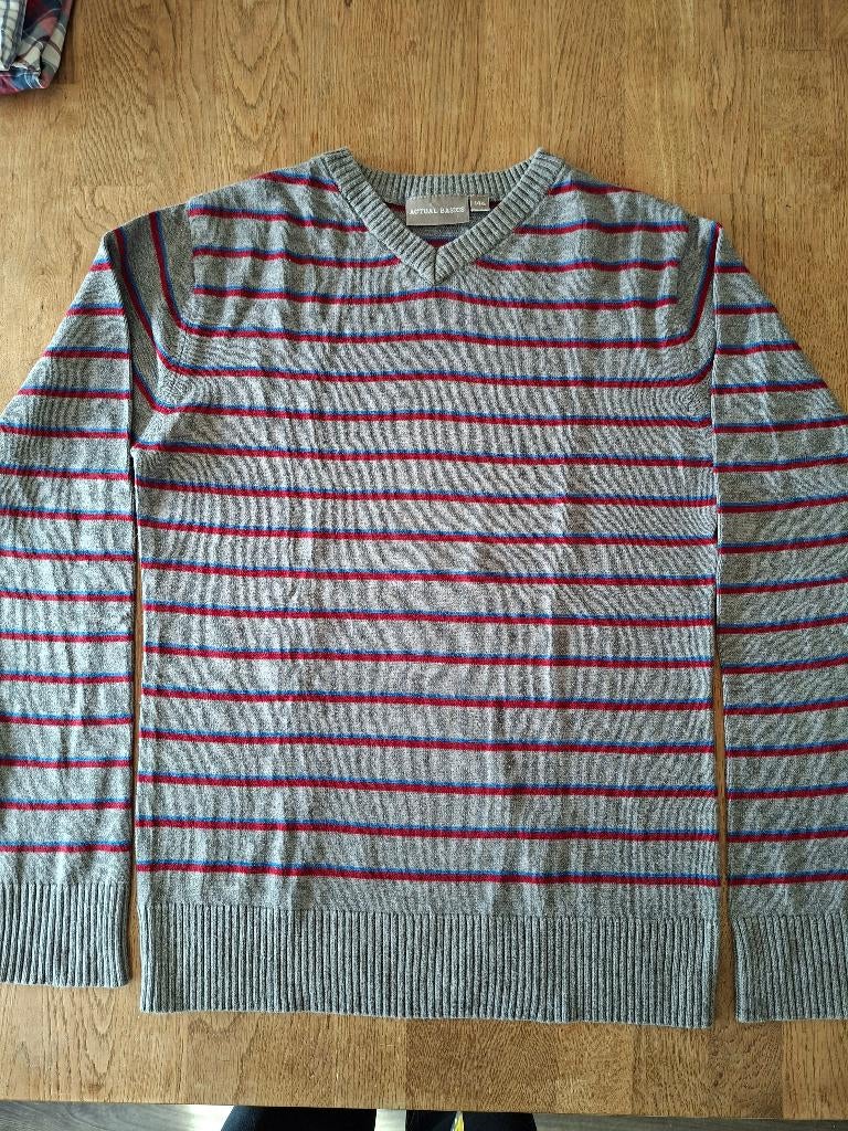 Actual Basics gestreepte trui grijs V-hals, Anneonline, Steenbergen, Shop@wesell4u.nl, Trui of Vest