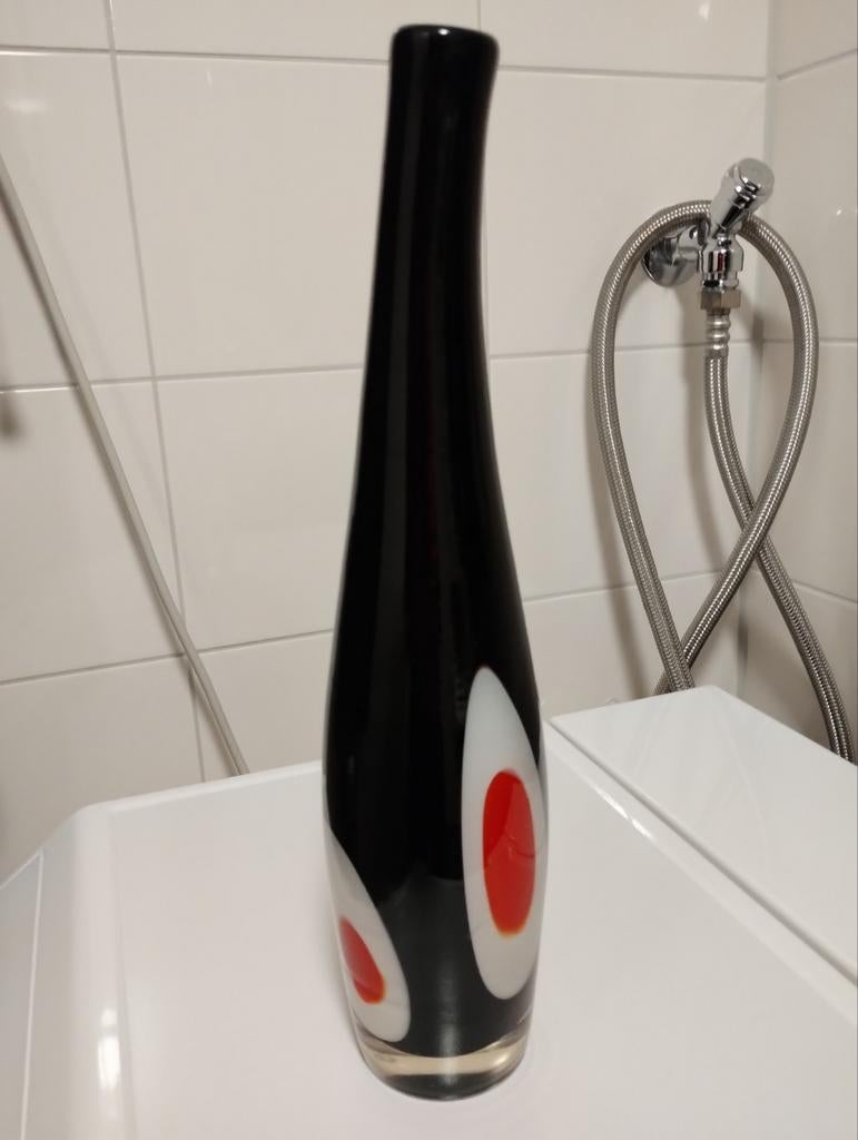 Vintage jaren zestig Murano "evil eye" vaas, Ophalen of Verzenden, Minder dan 50 cm, Rood, Glas