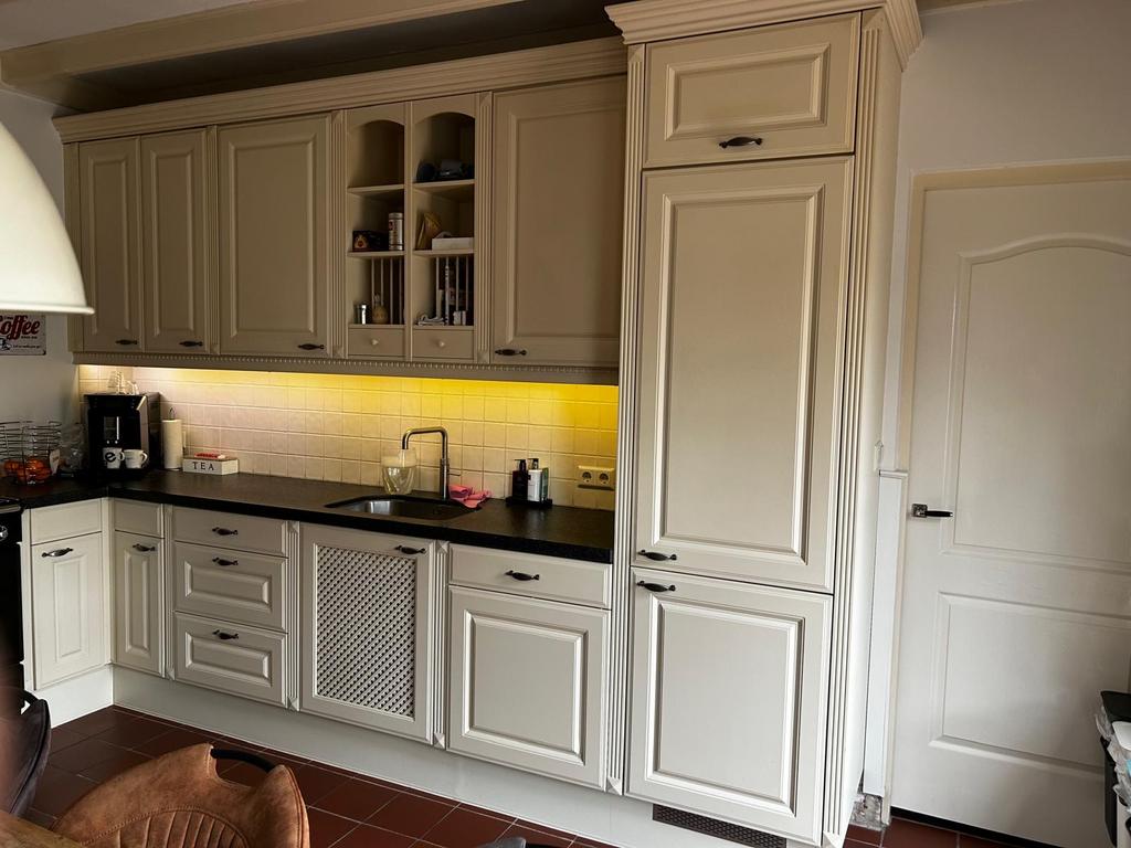 Landelijke Hoekkeuken met Composiet Blad, Gebruikt, Hoekkeuken, Ophalen of Verzenden, Crème