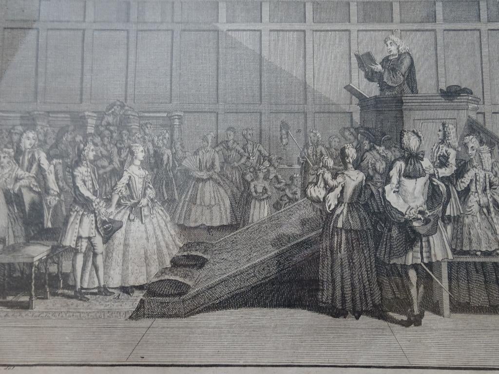 gravure huwelijksceremonie Gereformeerden Amsterdam 1730, Verzenden