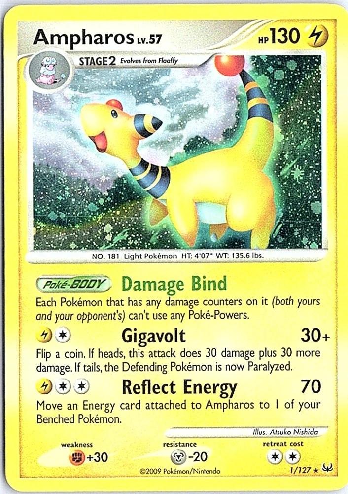 Ampharos Holo Rare HGSS Platinum serie  1/127  Pokemon, Ophalen of Verzenden, Zo goed als nieuw, Losse kaart, Foil