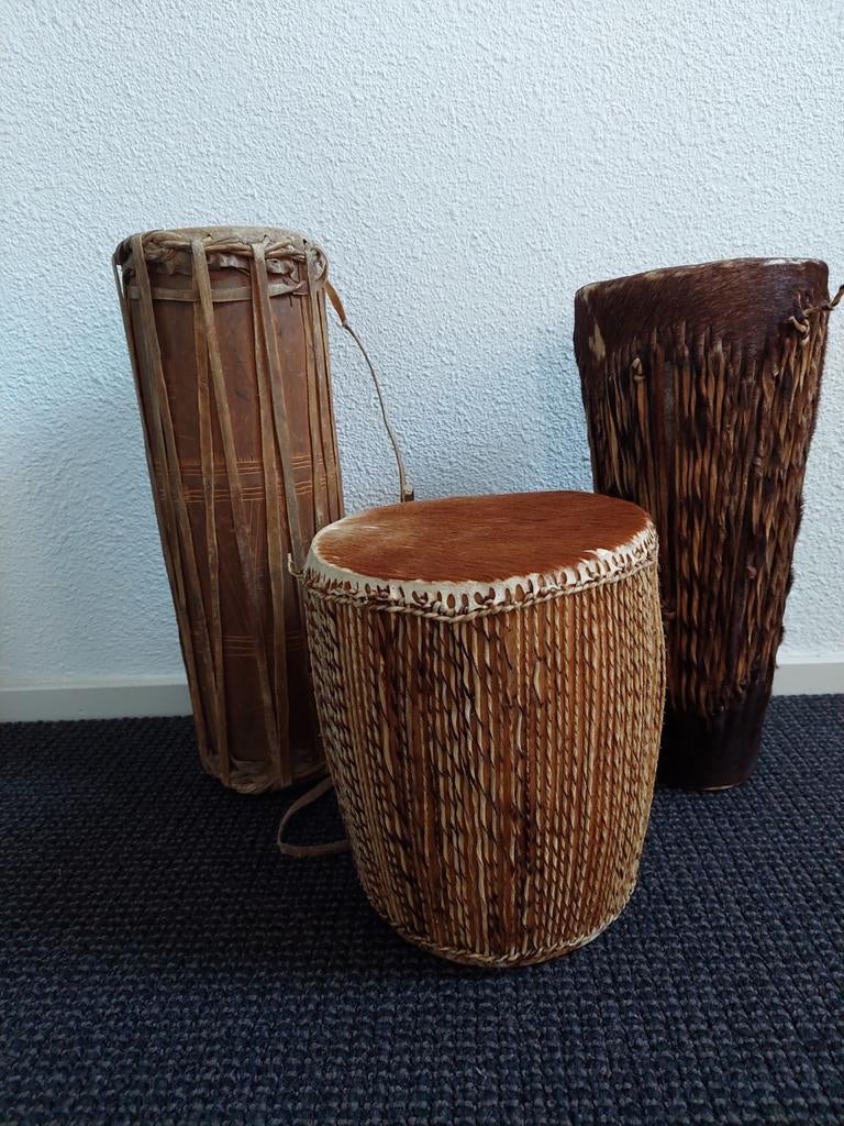 3 Orginele oude Afrikaanse trommeltjes, Ophalen of Verzenden