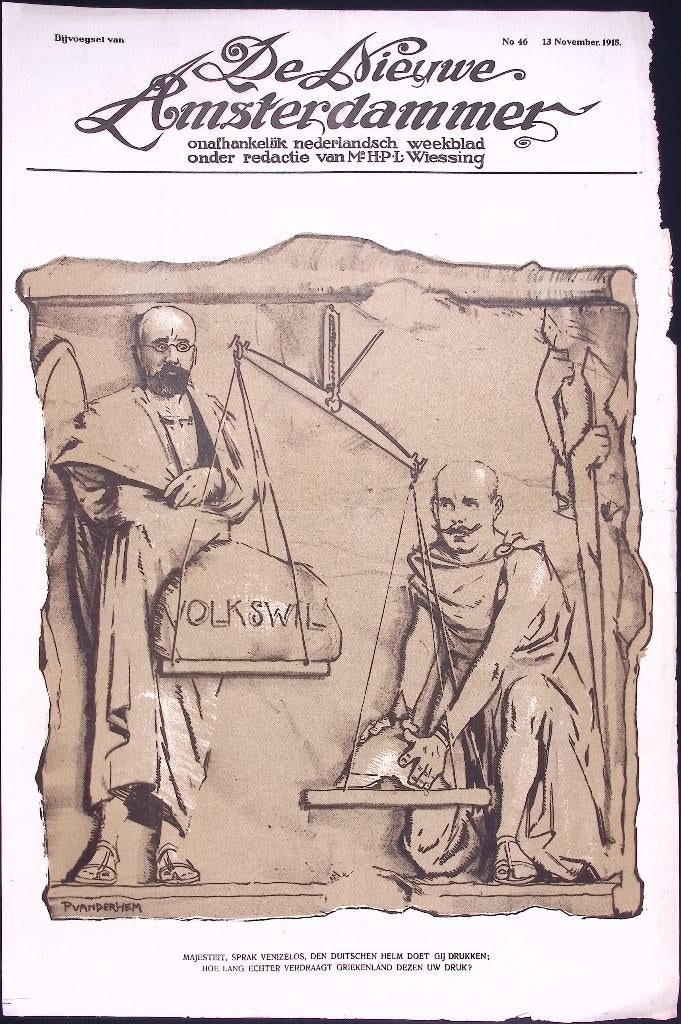 Griekse politiek tijdens Eerste Wereldoorlog op Spotprent, Antiek en Kunst, Kunst | Litho's en Zeefdrukken, Ophalen