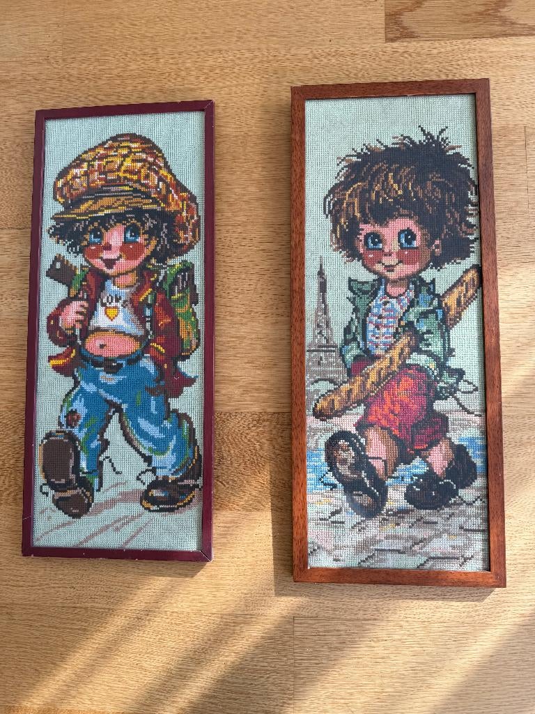 geborduurde vinted schilderijtjes van jongetjes, Ophalen, Minder dan 50 cm, Gebruikt, Schilderij