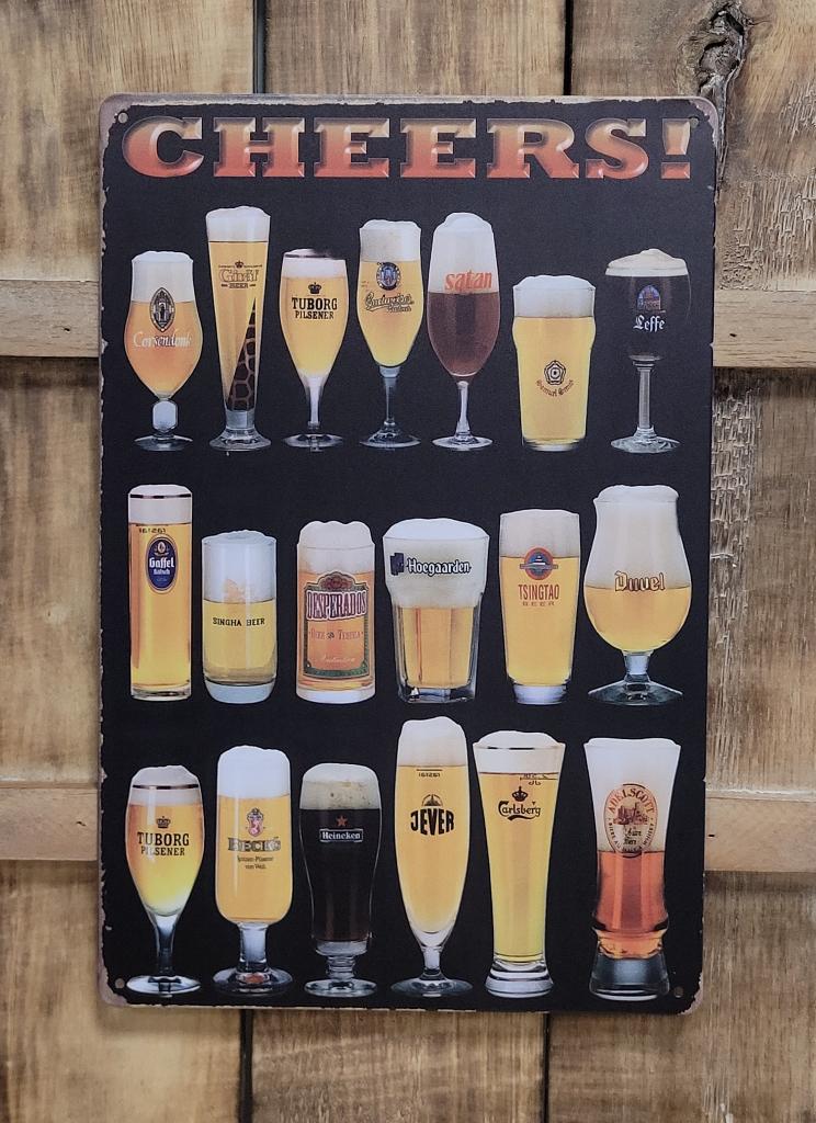 Cheers bier glazen reclamebord van metaal wandbord decoratie, Verzamelen, Biermerken, Ophalen of Verzenden, Nieuw, Reclamebord, Plaat of Schild