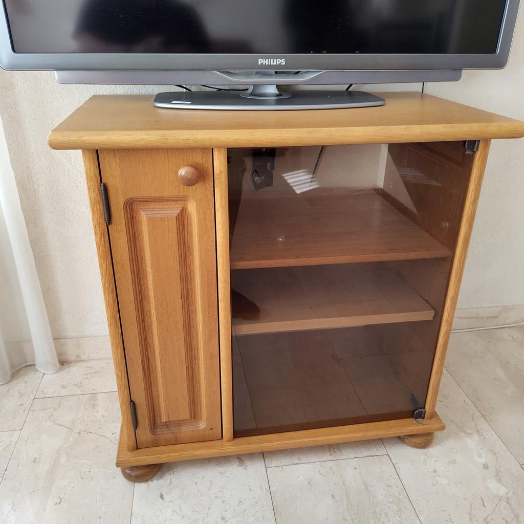 Hardhouten TV-kast met glazen deur, Ophalen, Gebruikt, Klassiek, functioneel, Glas
