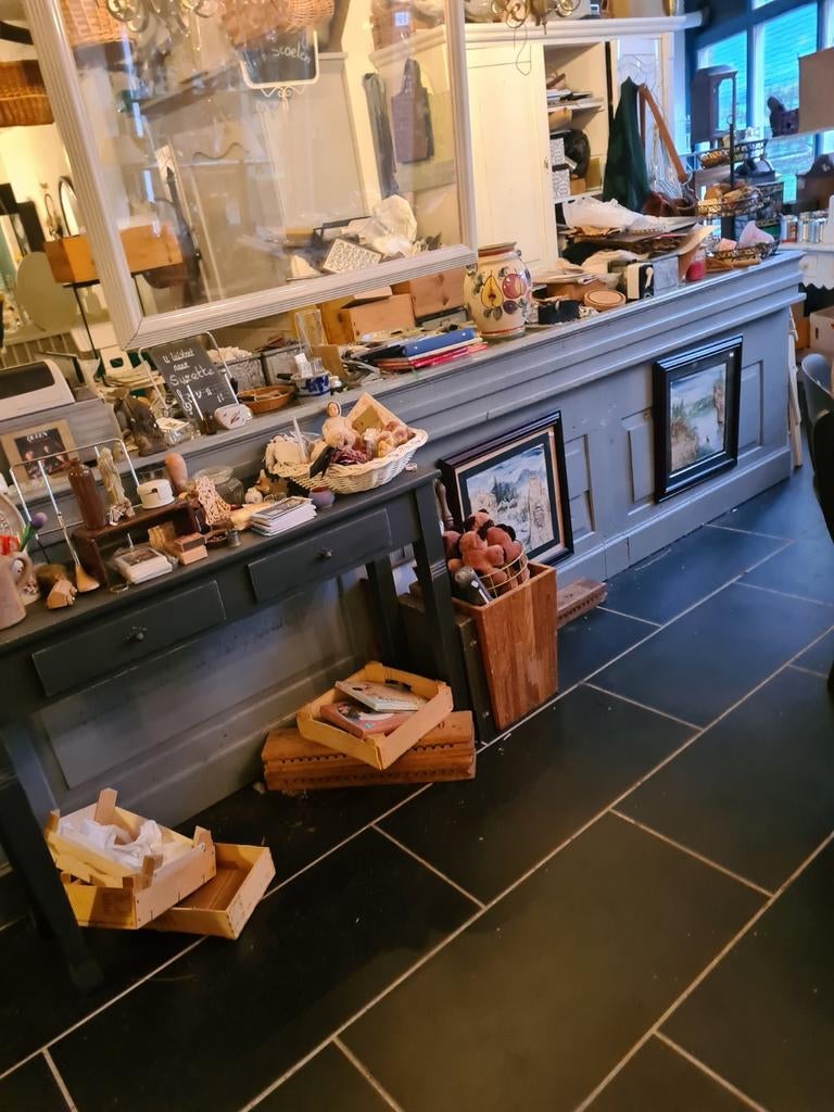 Massief grenen toonbank met vitrine - grijsblauw, Ophalen of Verzenden