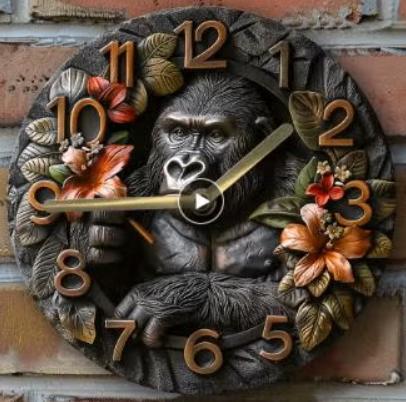 Vintage ronde wandklok van metaal - Gorilla (20cm), Huis en Inrichting, Woonaccessoires | Klokken, Nieuw, Wandklok, Ophalen of Verzenden