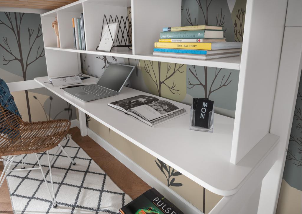 Pinokkio hoogslaper wit met bureaublad en boekenvak, Niet ingevuld, Niet ingevuld, Niet ingevuld