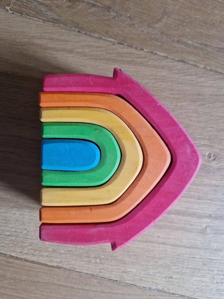 Grimm's Houten Huisje - Regenboog Stapelblokken, Ophalen of Verzenden, Gebruikt, Overige typen