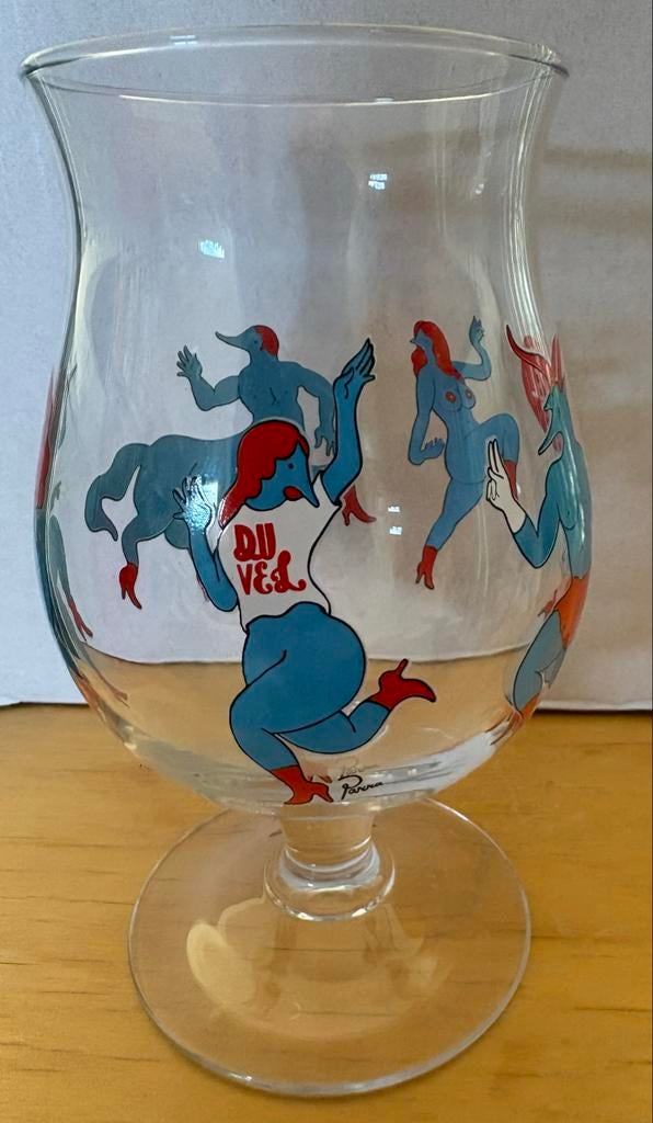 Duvel bierglas met figuren, Verzamelen, Ophalen, Gebruikt, Bierglas