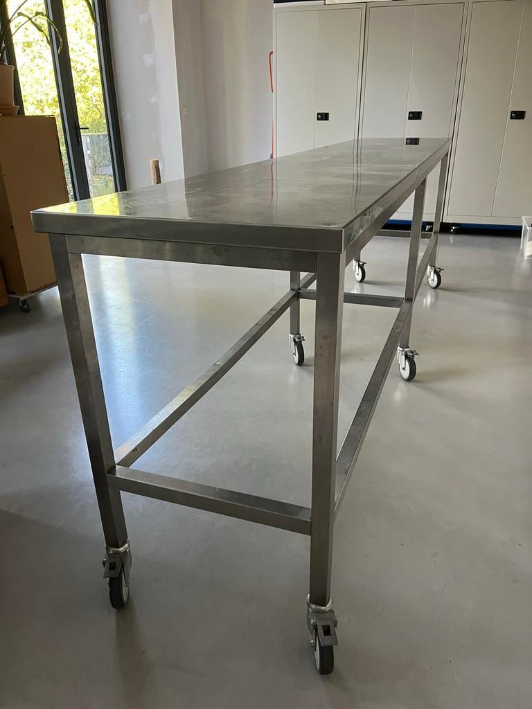 Verrijdbare RVS werktafel H 100 x 320 x 60, Ophalen, Gebruikt