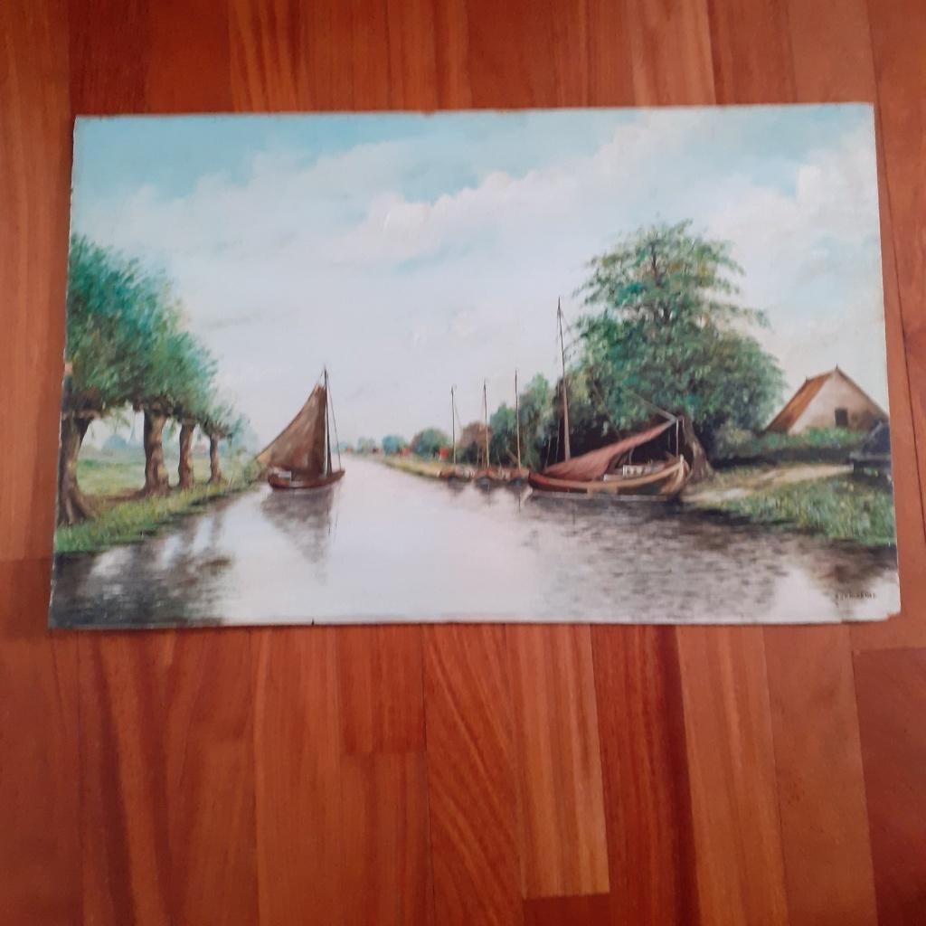 Schilderij paneel boot sloot A. J. Koekkoek, Antiek en Kunst, Kunst | Schilderijen | Klassiek, Ophalen