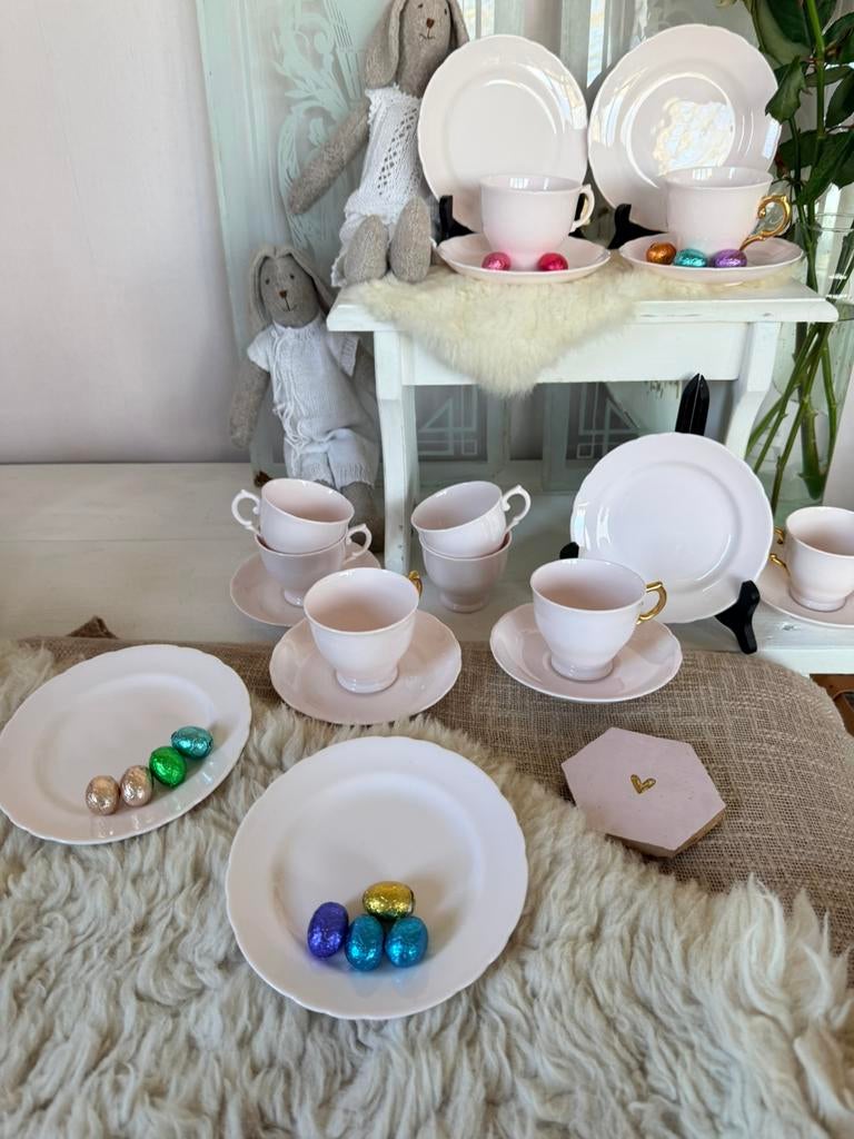 Tuscan Plant zacht roze antiek porselein 6 pers izgst, Ophalen