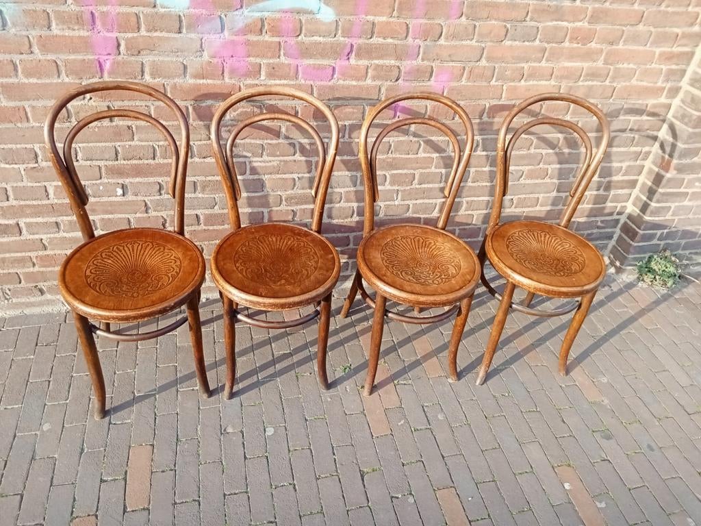 Set van 4 Thonet Fischel Patina, Ophalen of Verzenden