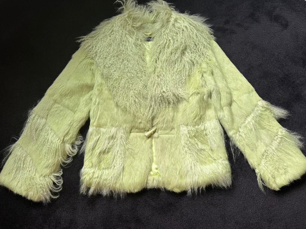 Lime groene bontjas maat 38 jas van echt bont als nieuw, Ophalen of Verzenden, Zo goed als nieuw, Maat 38/40 (M), Groen