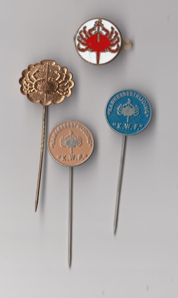 KWF Kankerbestrijding emaille broche en speldjes, Verzamelen, Speldjes, Pins en Buttons, Gebruikt, Niet vindbaar, Niet vindbaar