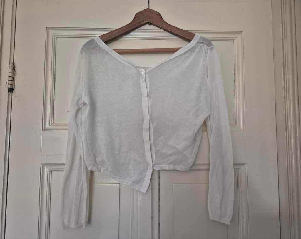 Ann Demeulemeester cropped cardigan ivoor katoen mousseline, Kleding | Dames, Maat 38/40 (M), Wit, Ophalen of Verzenden, Zo goed als nieuw