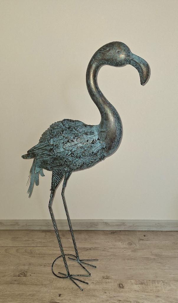 Nieuw metalen flamingo, Tuin en Terras, Verzenden, Nieuw, Metaal, Dierenbeeld