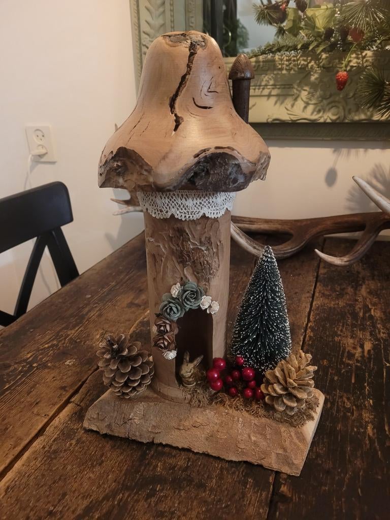 Houten paddenstoel David de kabouter huisje, Huis en Inrichting, Ophalen of Verzenden, Nieuw, Bruin, Hout