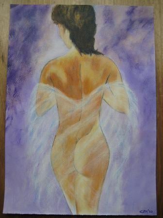 Naakte vrouw in voile (30 x 42 cm ), Ophalen, Minder dan 50 cm, Oorspronkelijke maker, Nieuw