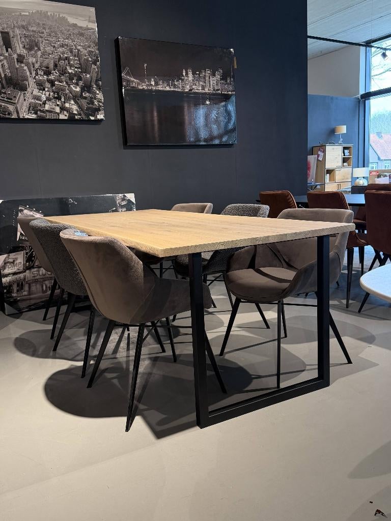 Eiken tafel 220x100cm met stalen zwarte poot **sale**, Ophalen, 50 tot 100 cm, Vijf personen of meer, Rechthoekig