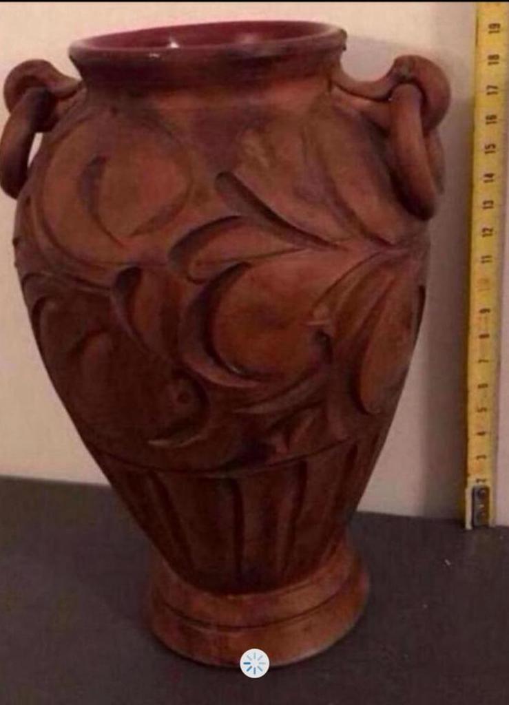 Decoratieve Aarde Vaas met Bewerkt Hout Look, Ophalen