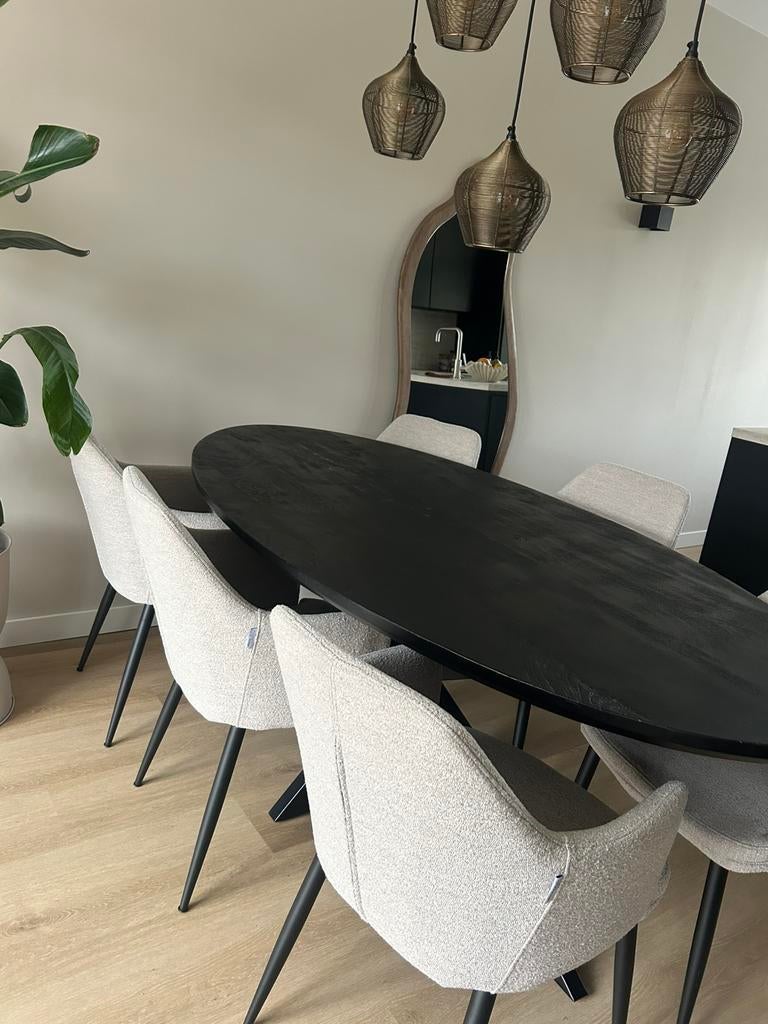 Mangohouten eettafel zitmaxx zwart ovaal, 200 cm of meer, Zo goed als nieuw, Rechthoekig, 50 tot 100 cm