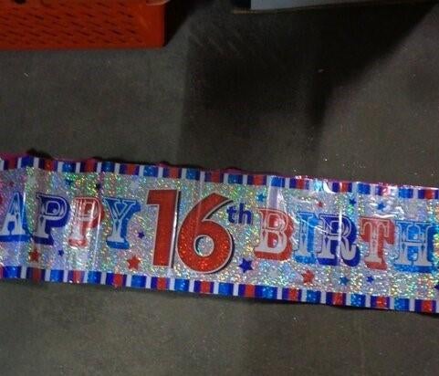 PARTIJ JUMBO BANNER 16TH BIRTHDAY J + M, ., Nieuw, Ophalen of Verzenden, .