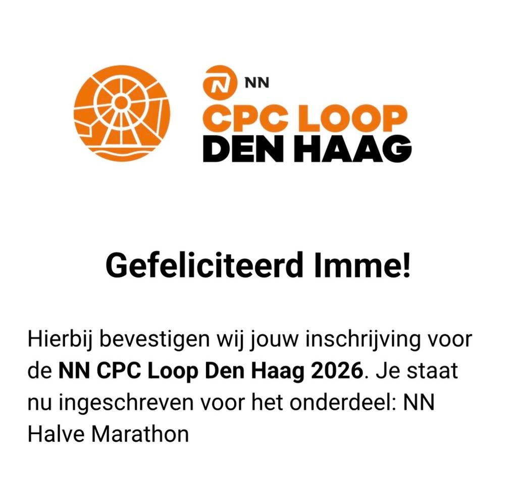 HALVE MARATHON ticket CPC Loop Den Haag, Eén persoon, Maart