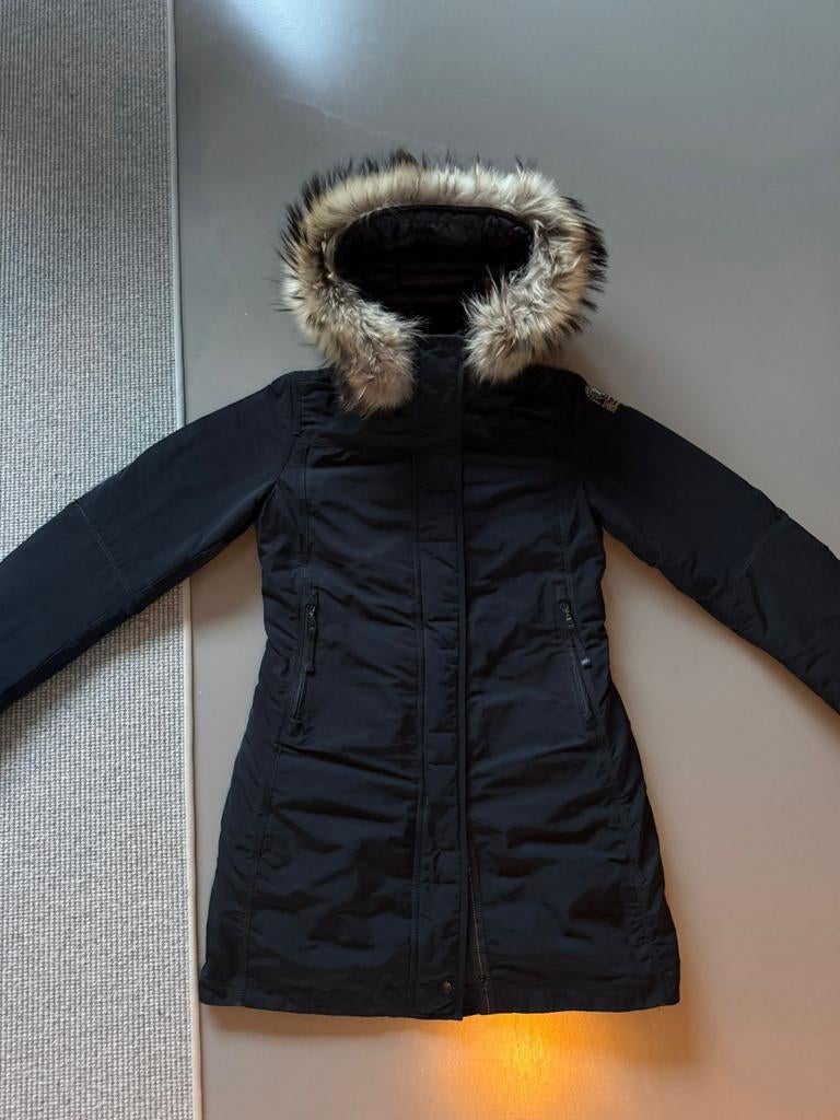 Parajumpers winterjas donkerblauw maat S met bontkraag, Kleding | Dames, Jassen | Winter, Blauw, Zo goed als nieuw, Maat 36 (S)
