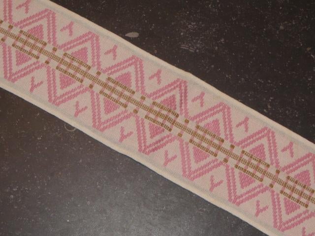 Vintage geweven tafellopertje roze olijfgroen, Ophalen of Verzenden