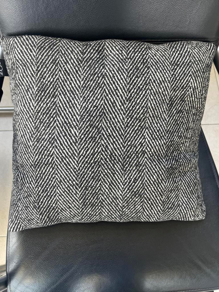 2 Stijlvolle zwart-wit kussen met visgraatpatroon, Ophalen of Verzenden, Zo goed als nieuw, Zwart, Rechthoekig