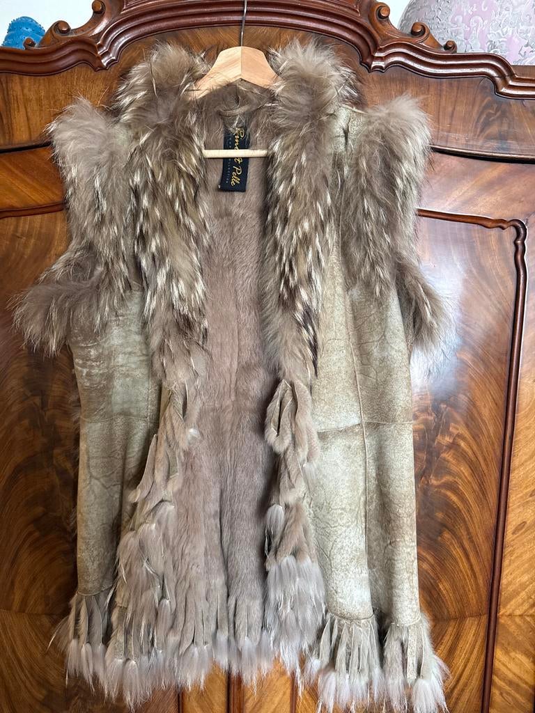 Leren bodywarmer met bont, Ophalen of Verzenden, Gedragen, Maat 38/40 (M), Bruin