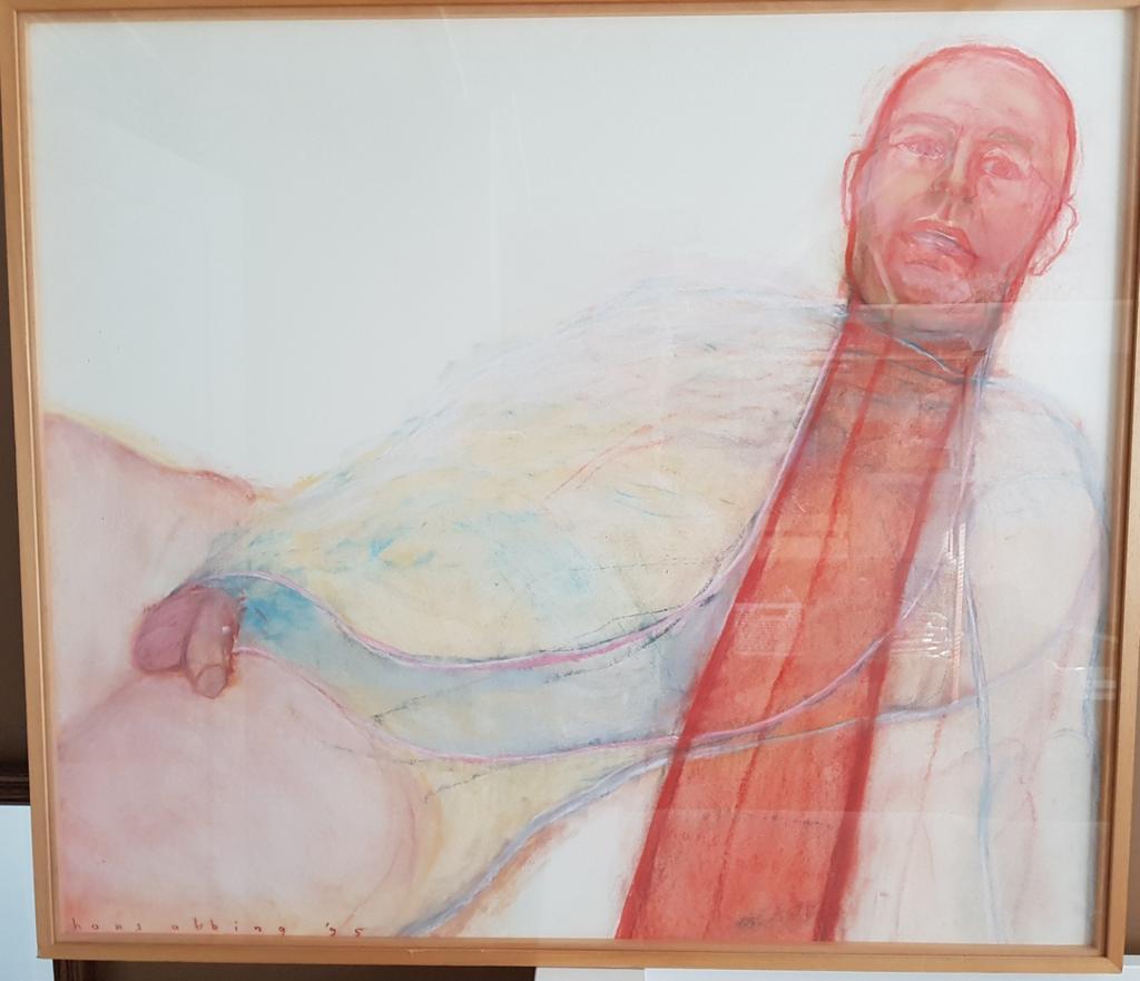 Gemengde techniek HANS ABBING, gesigneerd en in lijst., Antiek en Kunst, Kunst | Schilderijen | Modern, Ophalen of Verzenden