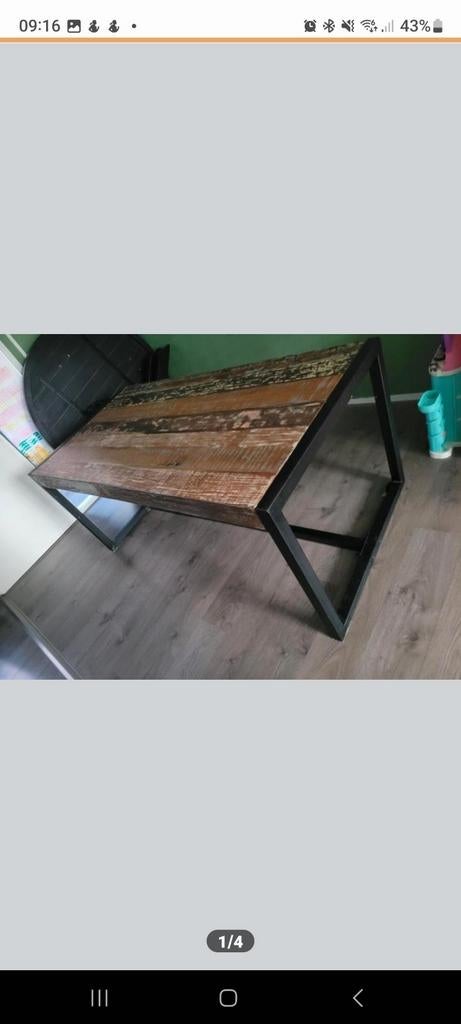 Robuuste eettafel van sloophout - 180x90 cm, Computers en Software, Laptoptafels, Gebruikt, Ophalen