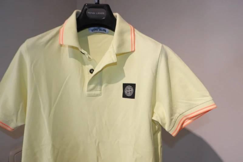 Stone Island gele polo oranje accenten merk embleem borst S, Verzenden, Geel, Maat 46 (S) of kleiner, Stone Island