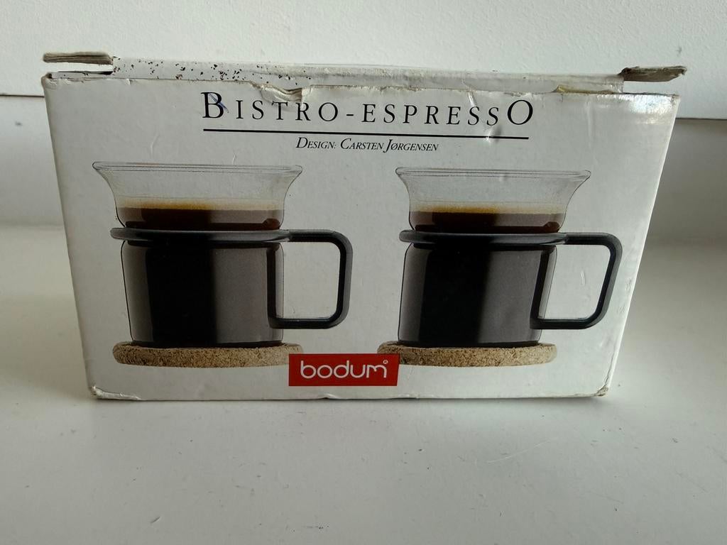 Bodum bistro espresso kopjes op kurk bodem Carsten Jørgensen, Huis en Inrichting, Ophalen of Verzenden, Overige stijlen, Kop(pen) en/of Schotel(s)