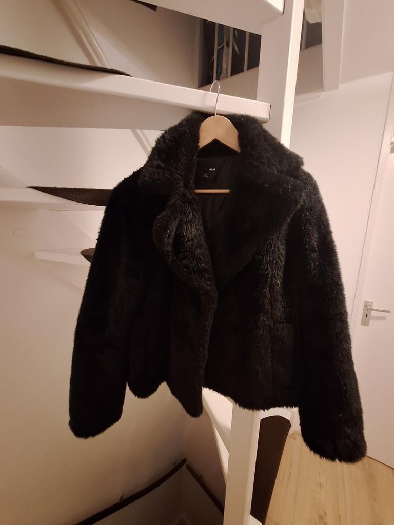 H&M Bontjas - Maat S, Kleding | Dames, H&M, Zwart, Ophalen of Verzenden, Zo goed als nieuw