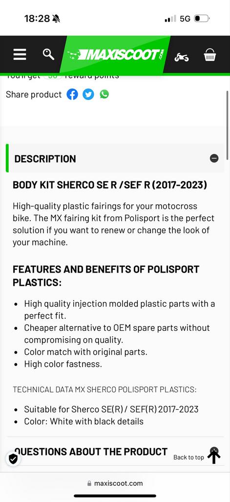 Sherco motor SE/SE-F Kappenset 2017-2023 Wit, Sherco, Nieuw, Sherco, Kap