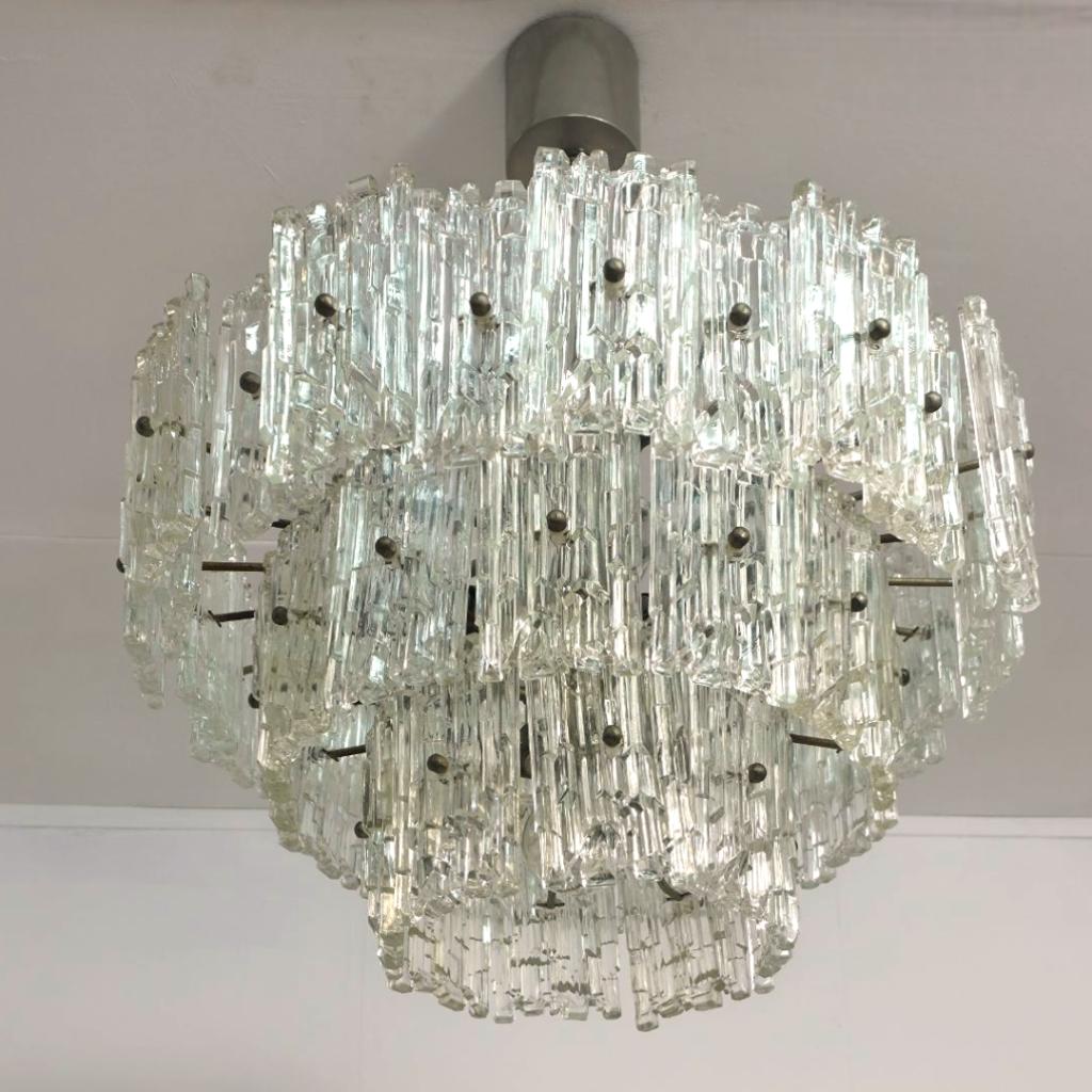 XL ijsglas Kalmar kroonluchter 60's mid century chrome, Ophalen of Verzenden, Gebruikt, Glas