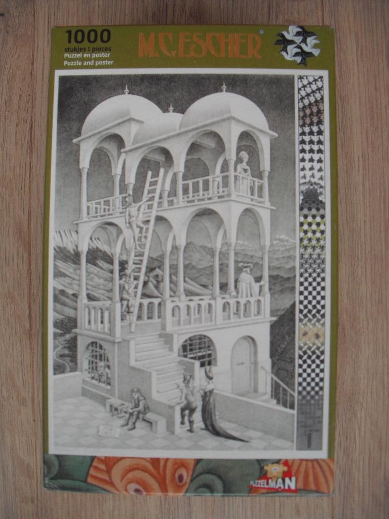 M.C. Escher puzzel & poster, Ophalen of Verzenden, 500 t/m 1500 stukjes, Zo goed als nieuw, Legpuzzel