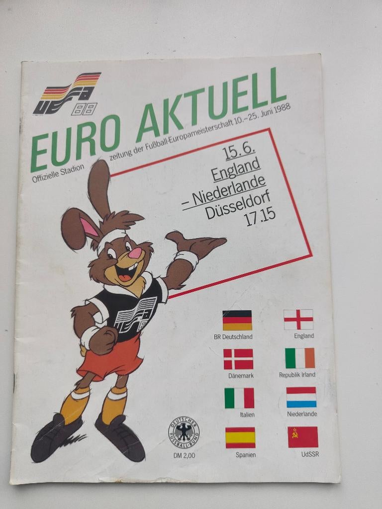 Engeland - Nederland officieel programma EK 88 15 juni 1988, Verzenden, Zo goed als nieuw, Overige binnenlandse clubs, Overige typen