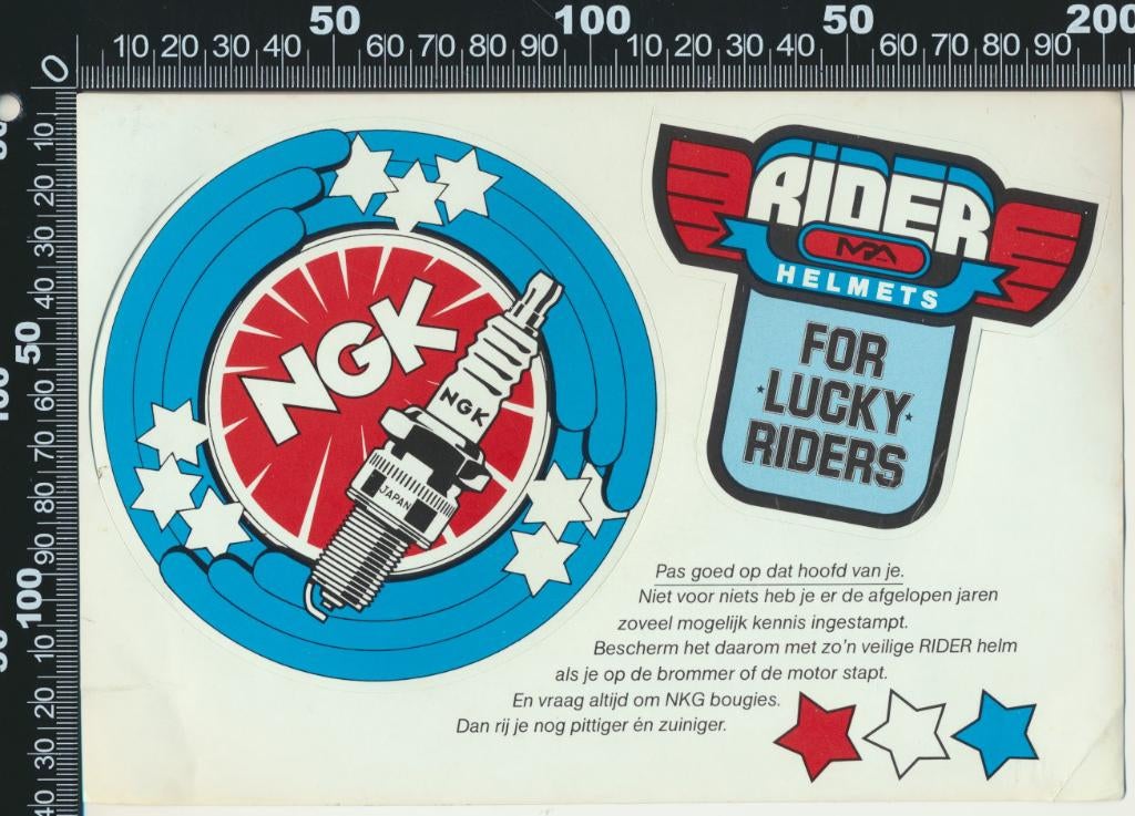 Sticker: NGK Spark Plugs - Rider Helmets (Stickervel), Verzamelen, Verzenden, Zo goed als nieuw, Auto of Motor