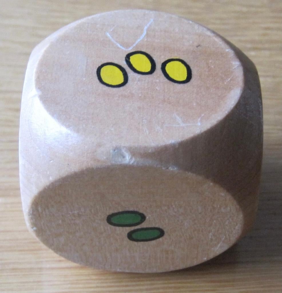 grote houten dobbelsteen met gekleurde stippen, Ophalen of Verzenden, Zo goed als nieuw