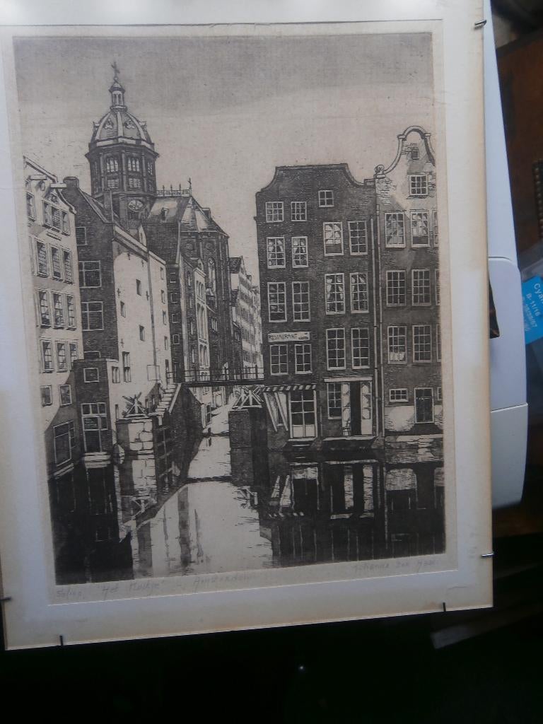 Johanna Terhaar, Etsje v/d Kolk Achter glasplaatje, Antiek en Kunst, Ophalen of Verzenden