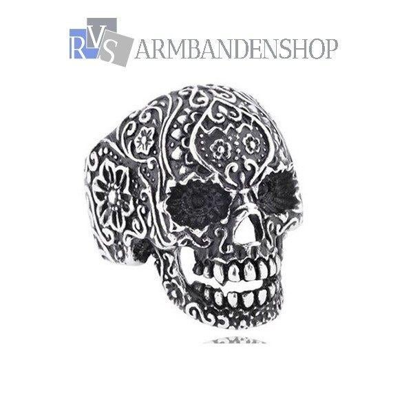 div Rvs skull biker harley doodskop doodshoofd ringen bikers, Nieuw, Dame of Heer, Zilver, IJzer of Staal